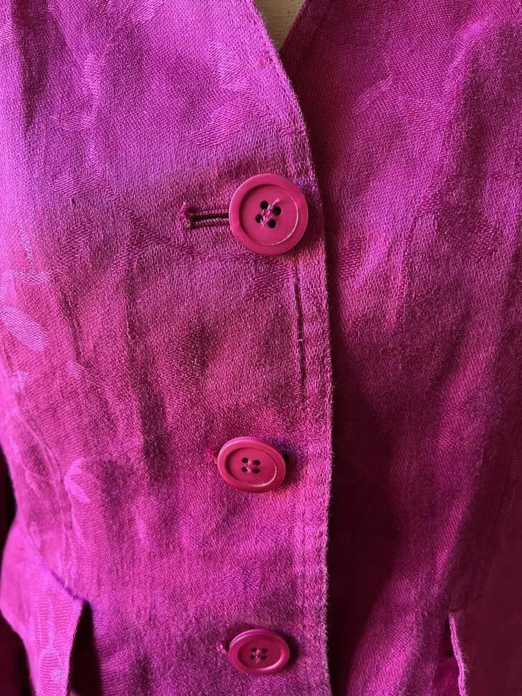 🦄🧥🩷Jones NY Linen Jacket Women's Size 8P Pink Purple Button Up 3/4 Sleeve - Picture 2 of 4